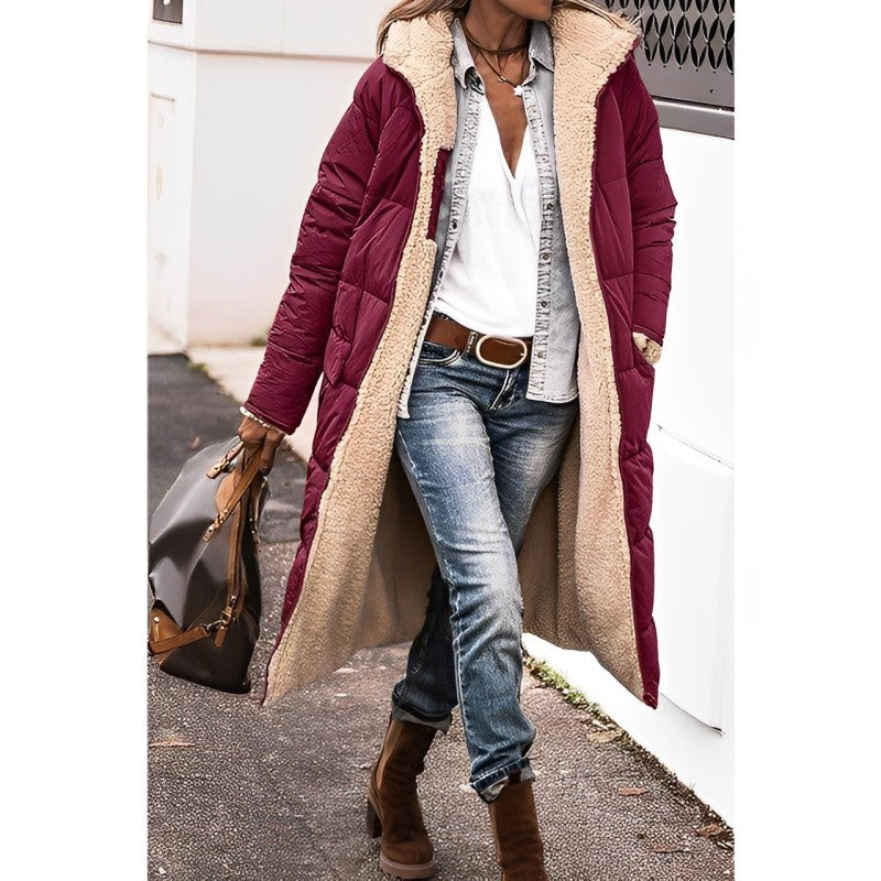 Women's Reversible Puffer Coat - Hood & Plush Lining