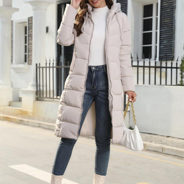 Abrigo largo acolchado para mujer - Con capucha y cremallera