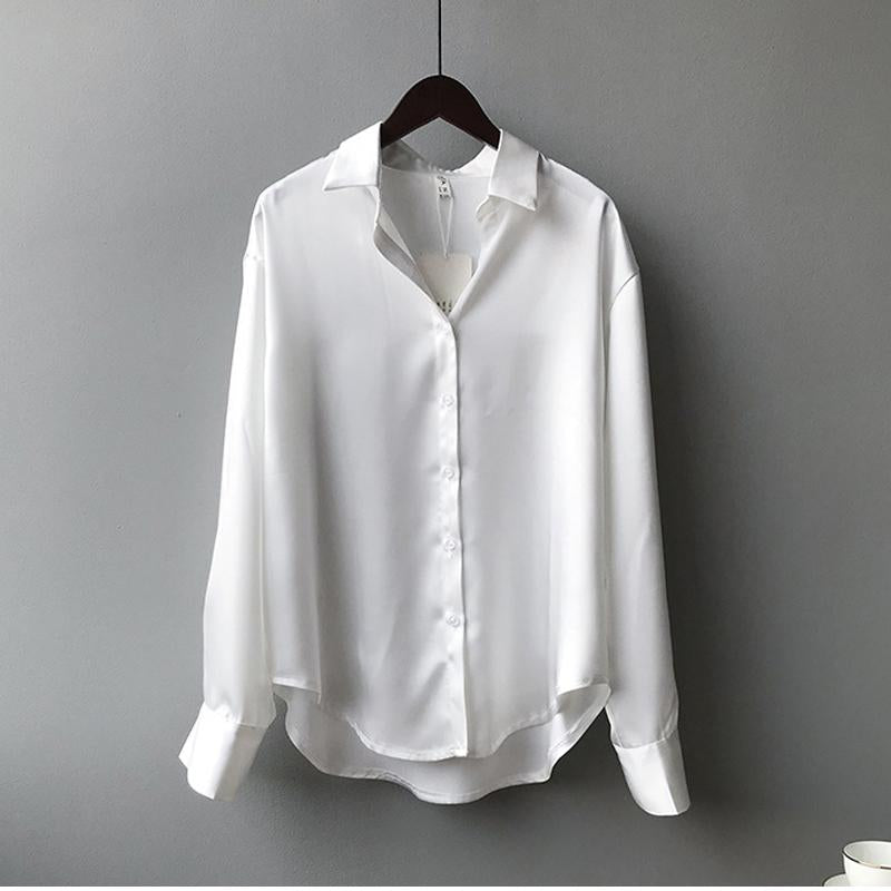 Damen Satin-Bluse - Langarm & Knopfleiste