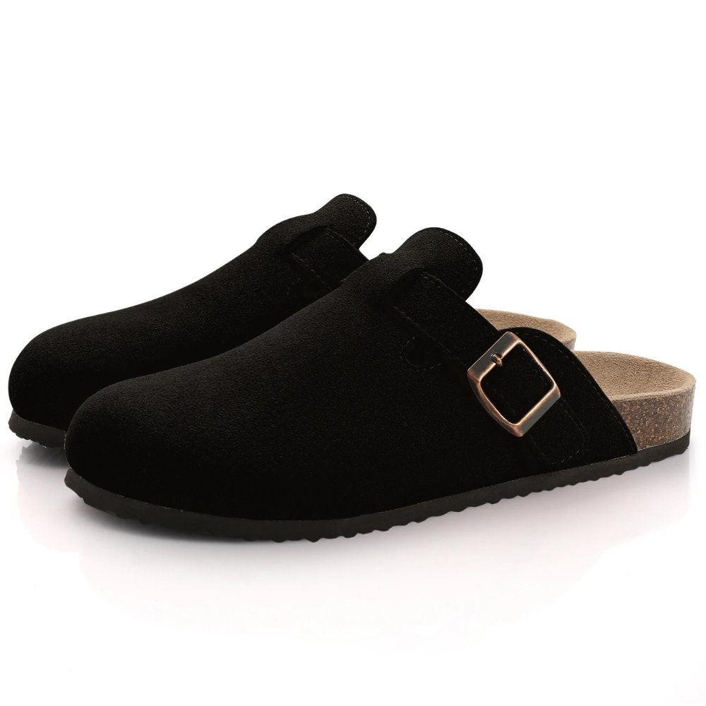 Damen Suede Clogs - Slip-On mit Schnallenriemen