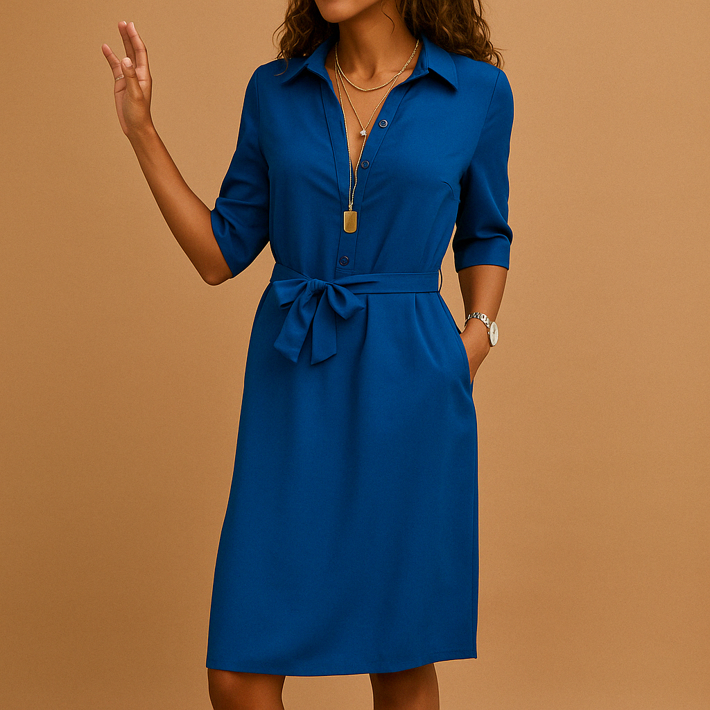 Damen Midikleid mit 3/4-Arm - Bindegürtel & Taschen