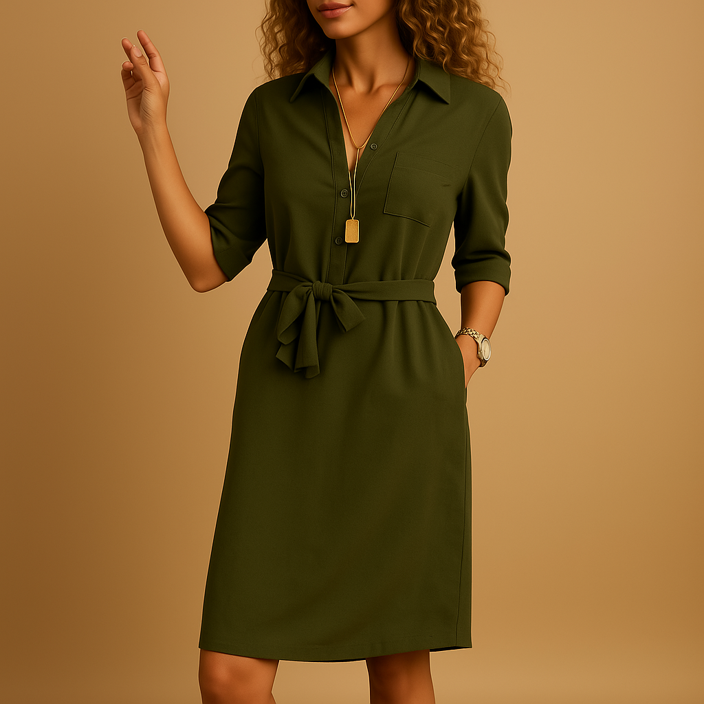 Damen Midikleid mit 3/4-Arm - Bindegürtel & Taschen