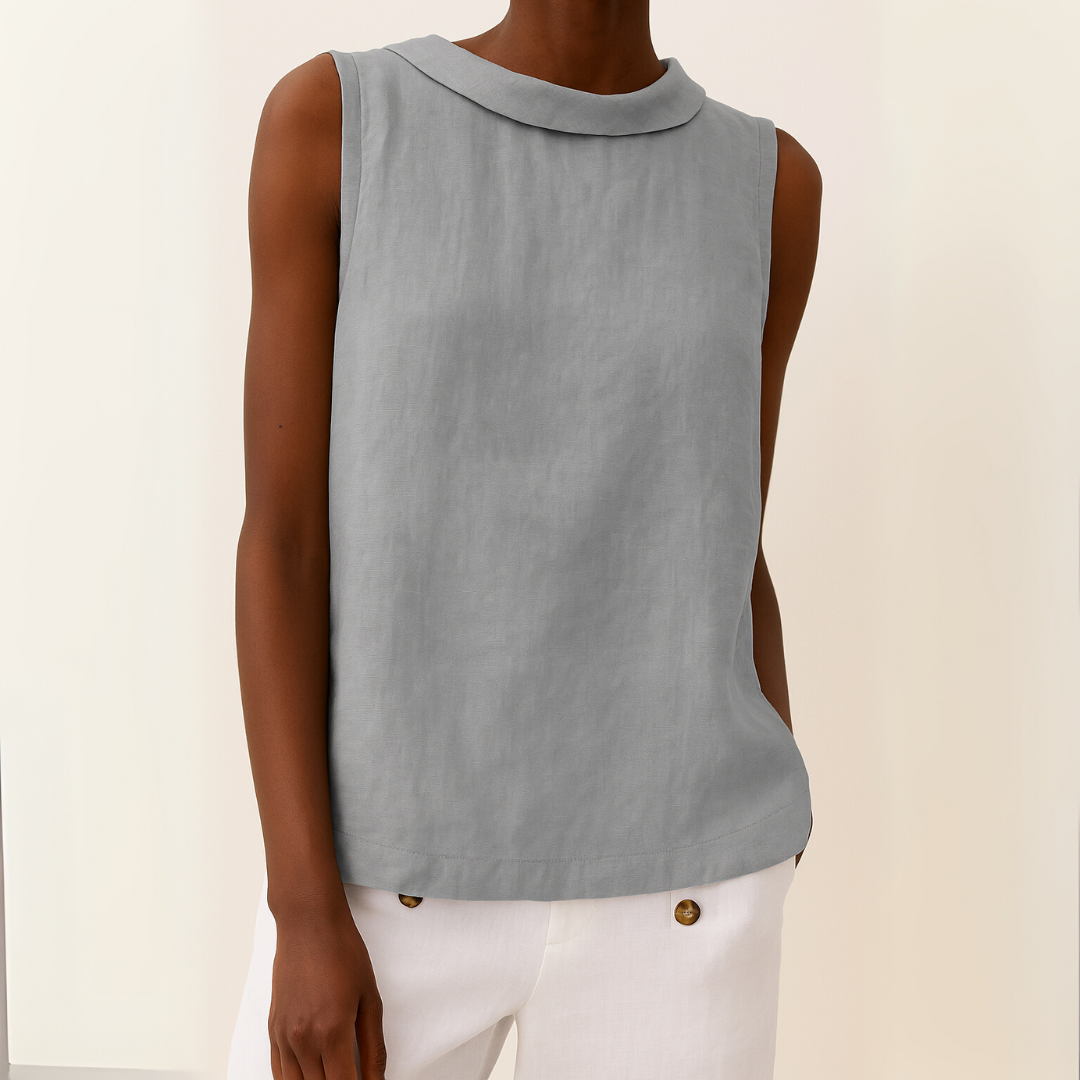 Damen Ärmelloses Leinentop mit Rollkragen Leichtes und Lockeres Design