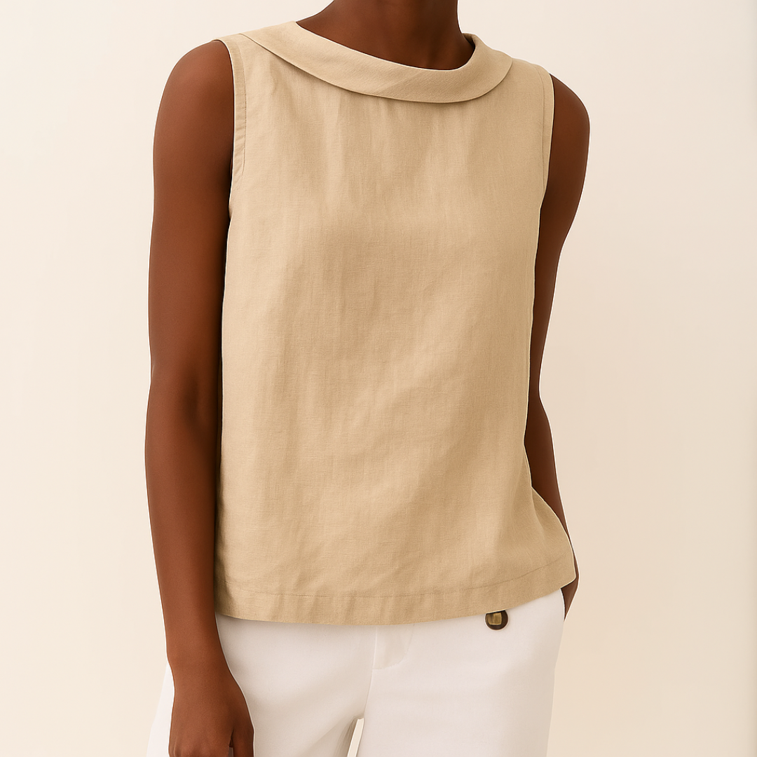 Damen Ärmelloses Leinentop mit Rollkragen Leichtes und Lockeres Design