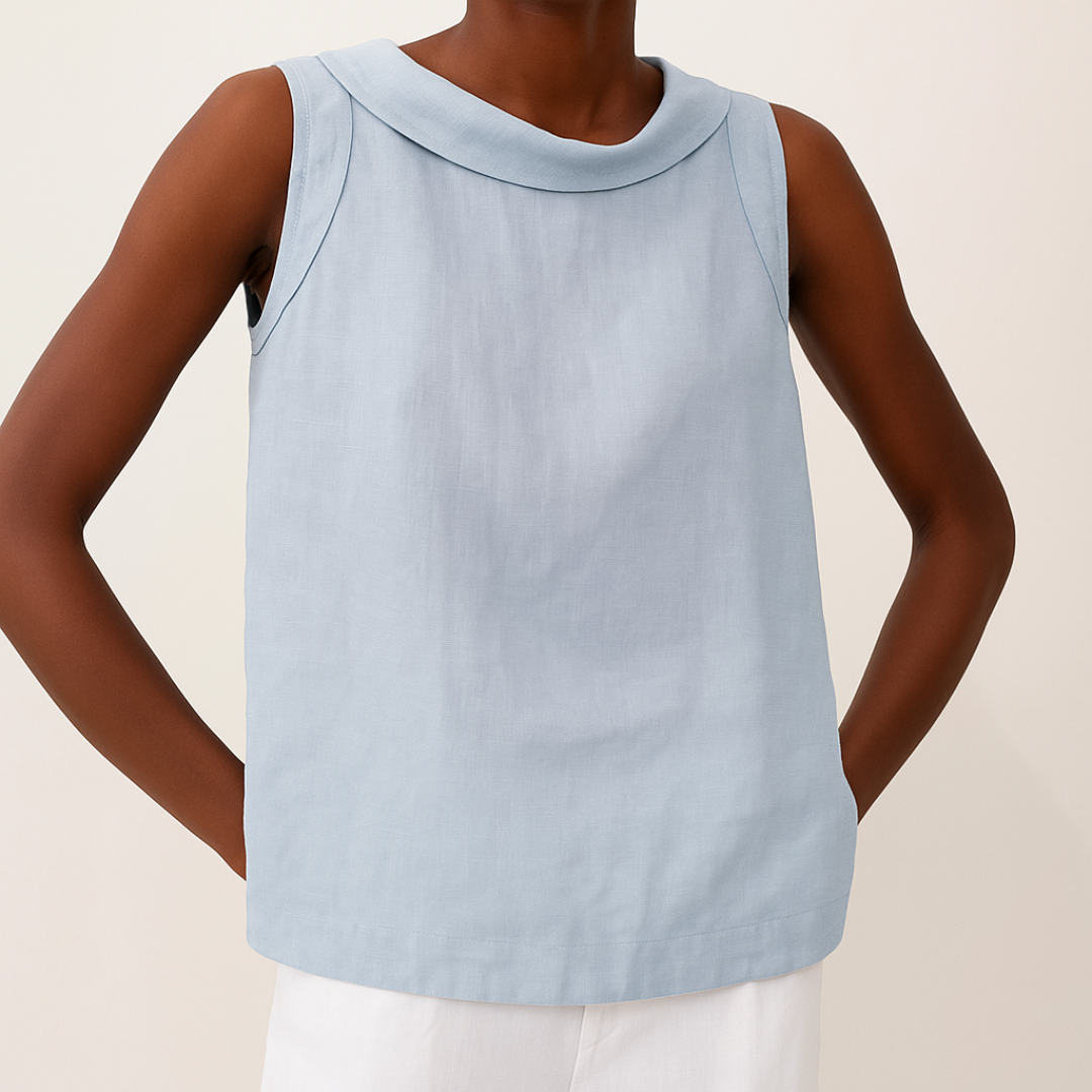 Damen Ärmelloses Leinentop mit Rollkragen Leichtes und Lockeres Design