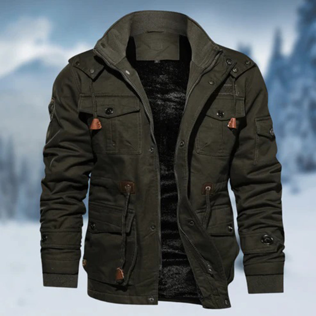Men's Windproof Winter Jacket - Multi-Pocket Coat
