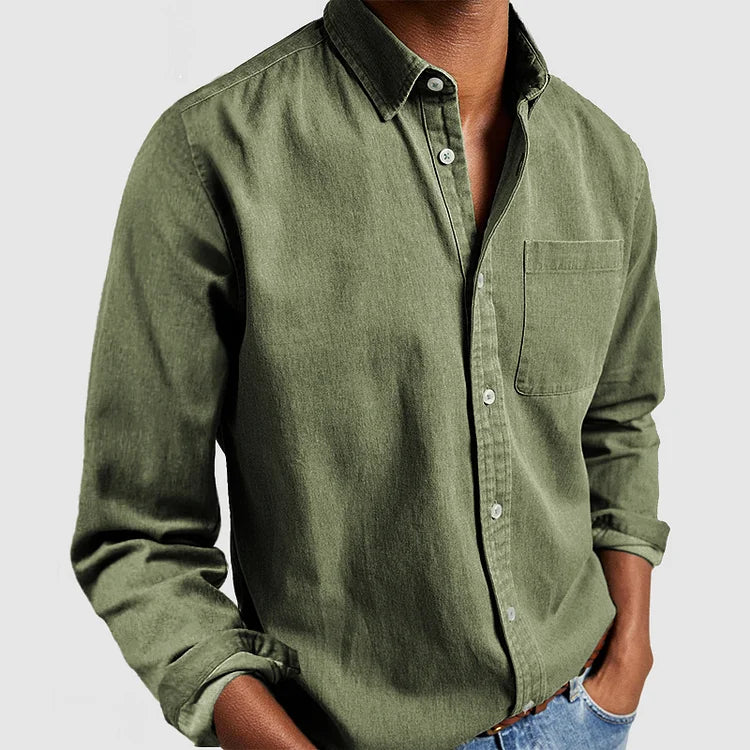 Men's Long-Sleeve Shirt - Button-Up with Front Pocket
