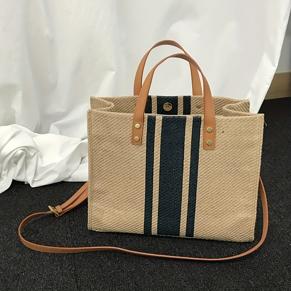 Damen Woven Tote Bag - Klassischer Streifen-Stil