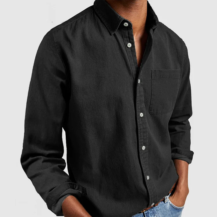 Men's Long-Sleeve Shirt - Button-Up with Front Pocket