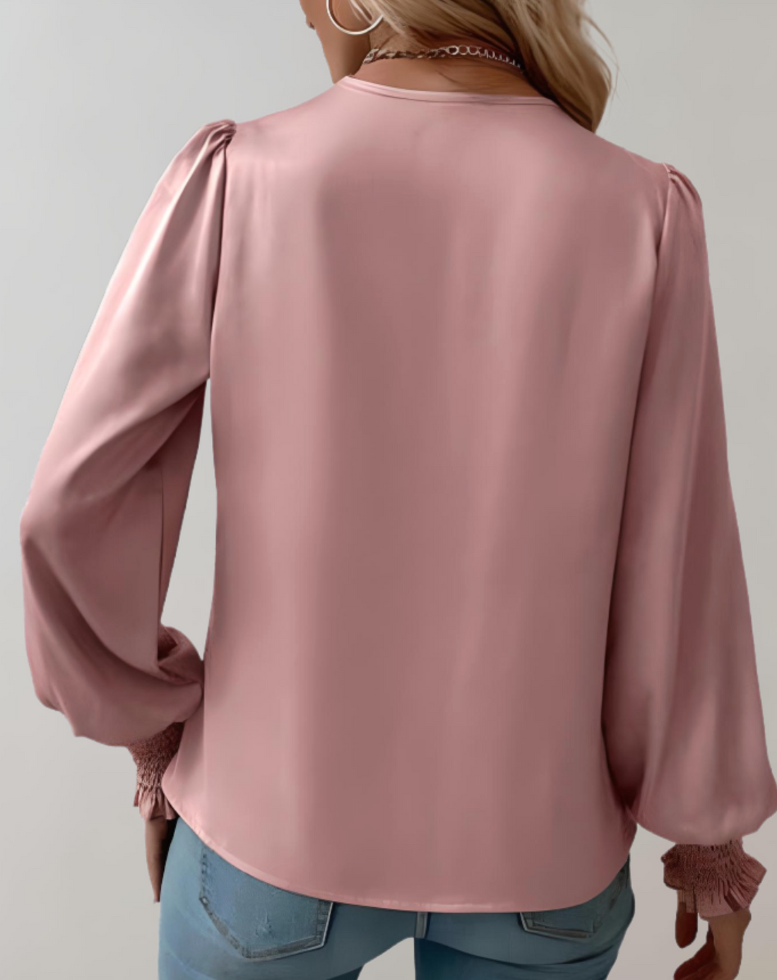 Women's V-neck Wrap Blouse - Flowing with Gathered Sleeves Top