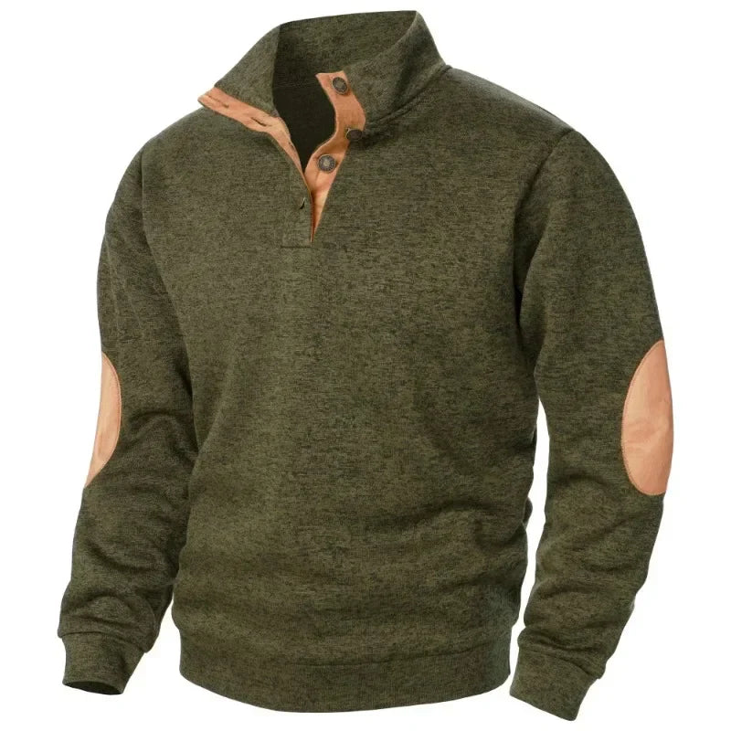 Herren Pullover Stehkragen - Mit Knopfverschluss und Ellenbogen-Details