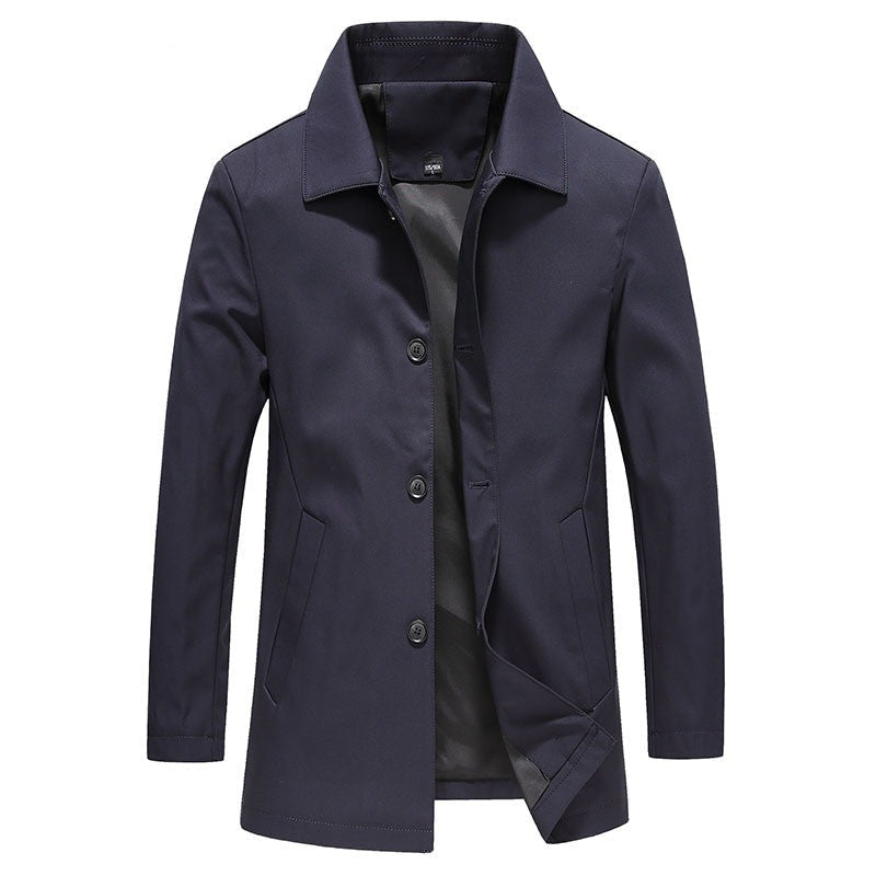 Men's Single-Breasted Winter Coat - Mid-Length Classic Style