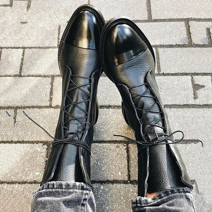 Botas de cordones para mujer negras - Altura media con suela perfilada