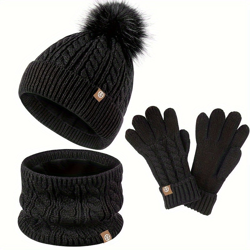 Women's 3-piece winter set accessory - cable knit hat, scarf & gloves