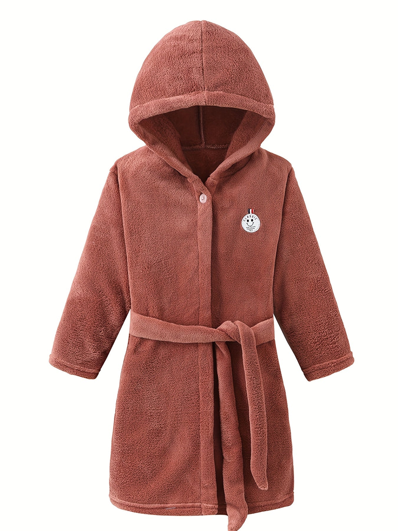 Children's hooded bathrobe with character patch - Soft bathrobe with belt