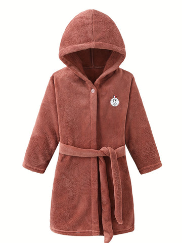 Children's hooded bathrobe with character patch - Soft bathrobe with belt