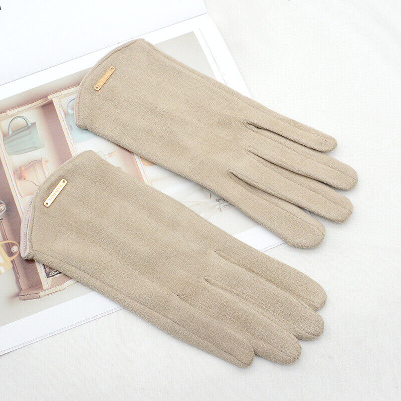 Women's Touchscreen Winter Gloves - Smooth Finish and Metal Accent