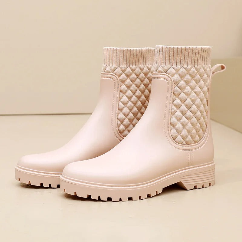 Women's rain boots - knitted cuffs & quilted panels