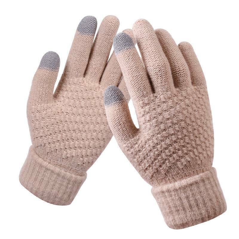 Women's Knitted Touchscreen Winter Gloves - Ribbed Cuffs