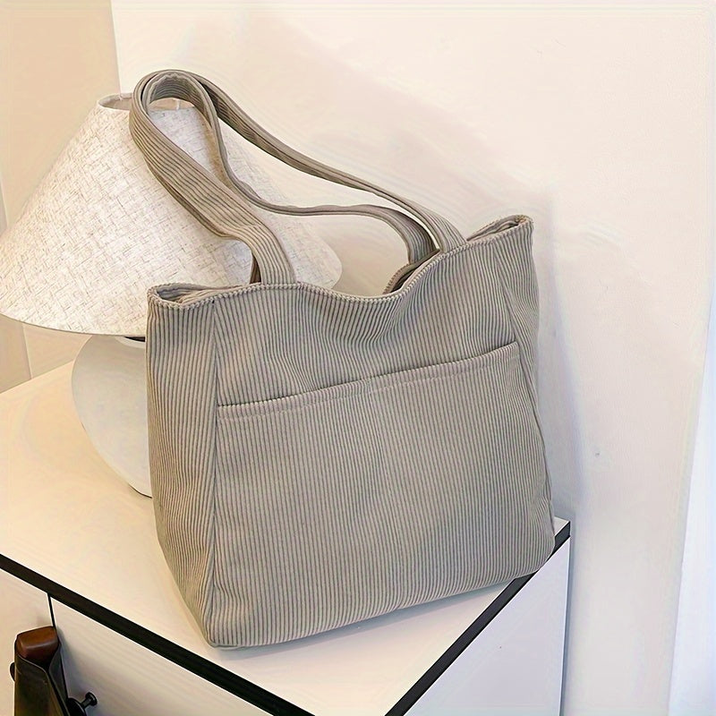 Damen Khaki Tote Bag - Eleganter Cord-Stil