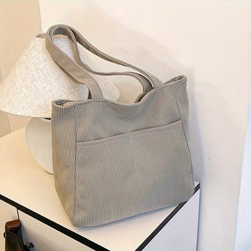 Damen Khaki Tote Bag - Eleganter Cord-Stil