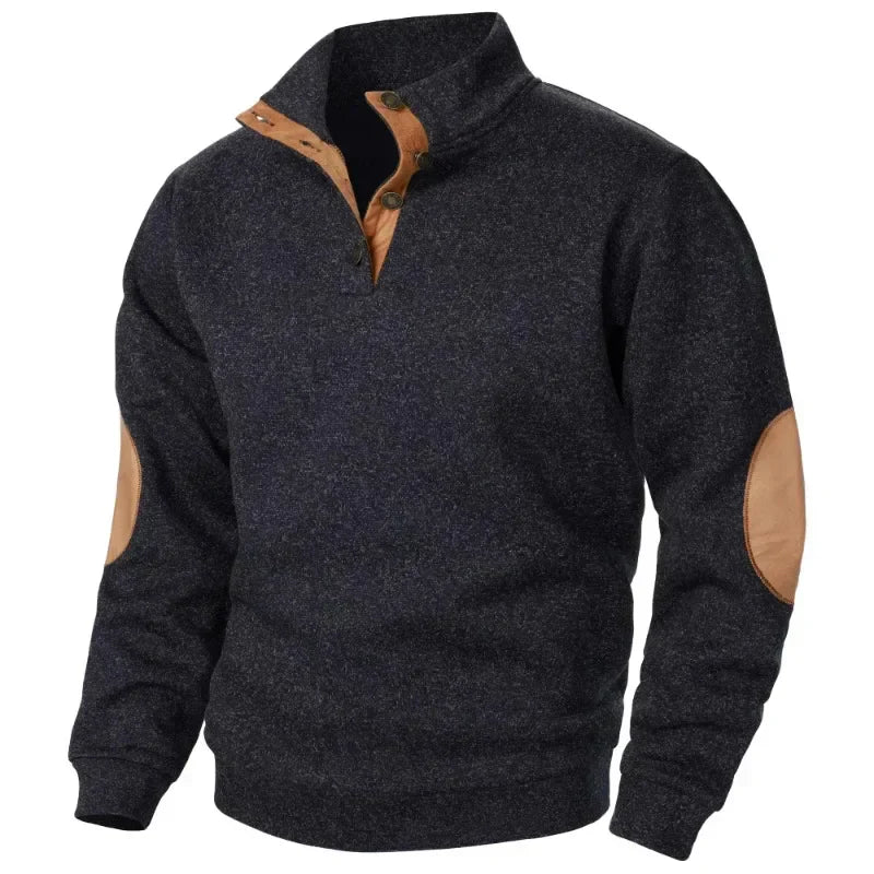 Herren Pullover Stehkragen - Mit Knopfverschluss und Ellenbogen-Details