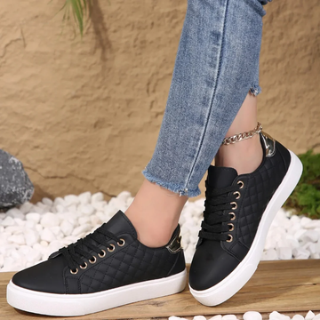 Damen Gesteppte Schnür-Sneakers - Mit Gold-Details