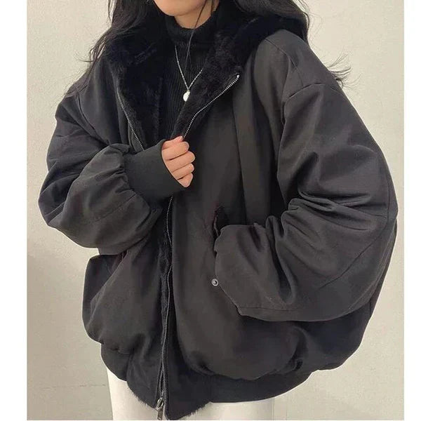 Damen Wende-Winterjacke - Warme Oversized Passform