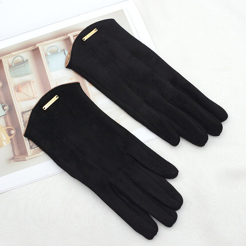 Women's Touchscreen Winter Gloves - Smooth Finish and Metal Accent