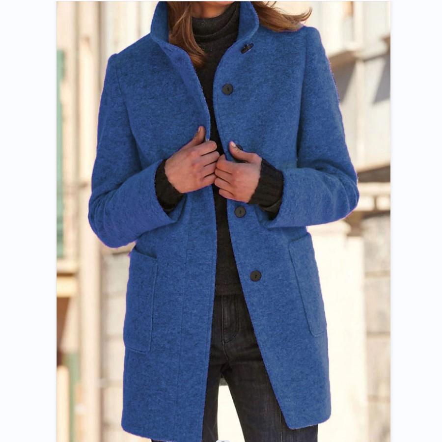 Women's button coat - Textured with high collar