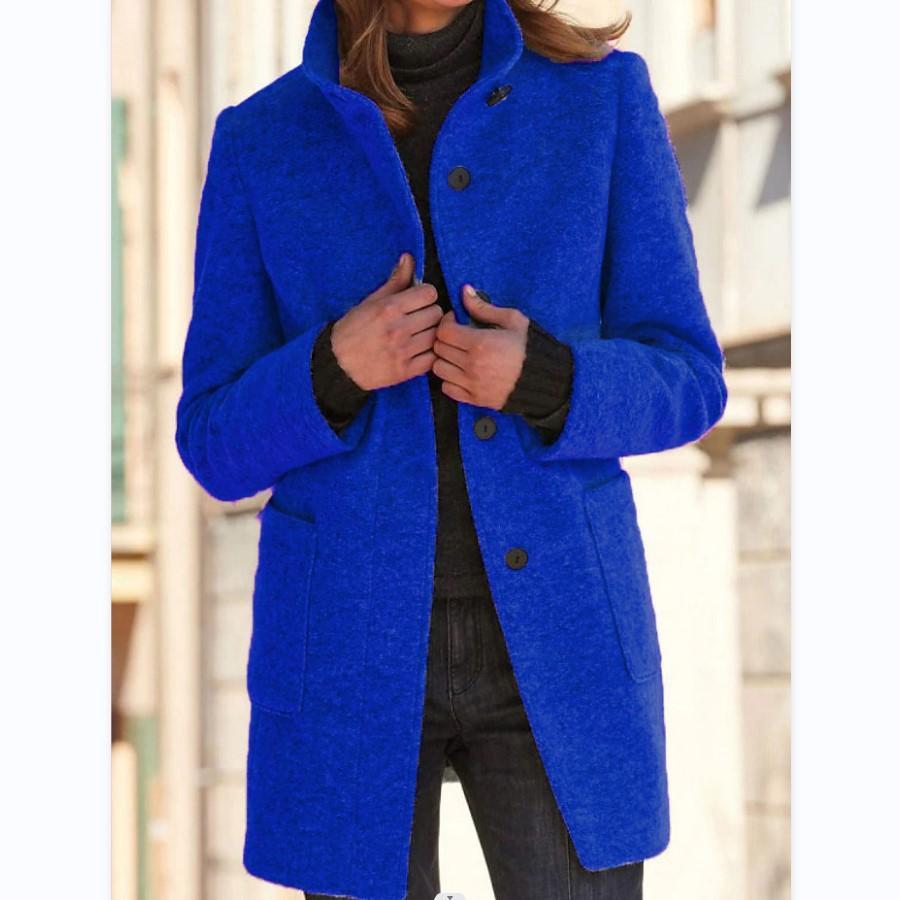 Women's button coat - Textured with high collar