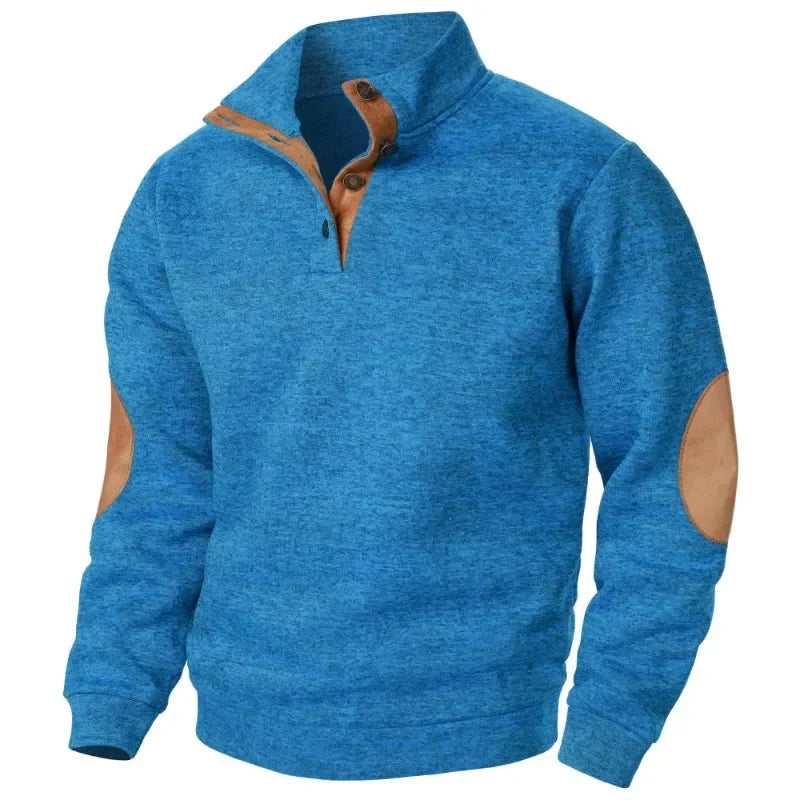 Herren Pullover Stehkragen - Mit Knopfverschluss und Ellenbogen-Details