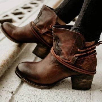 Damen Stiefeletten im Western-Stil - Schnürdetails & Blockabsatz