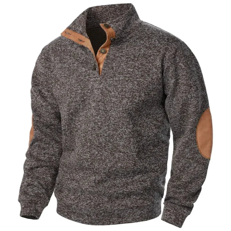 Herren Pullover Stehkragen - Mit Knopfverschluss und Ellenbogen-Details
