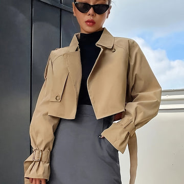 Damen Kurzer Gelbbrauner Trenchcoat - Warm und modisch