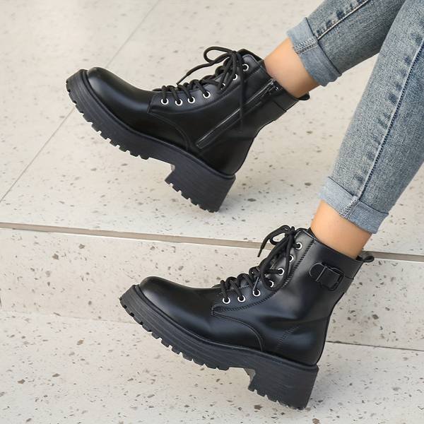 Botines de combate para mujer – Plataforma y cremallera lateral