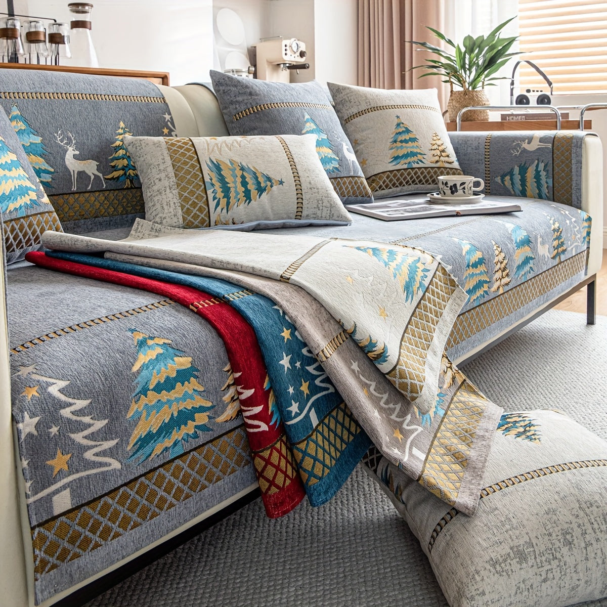 Funda de Sofá Manta Navideña Festiva – Protector de Sofá Antideslizante