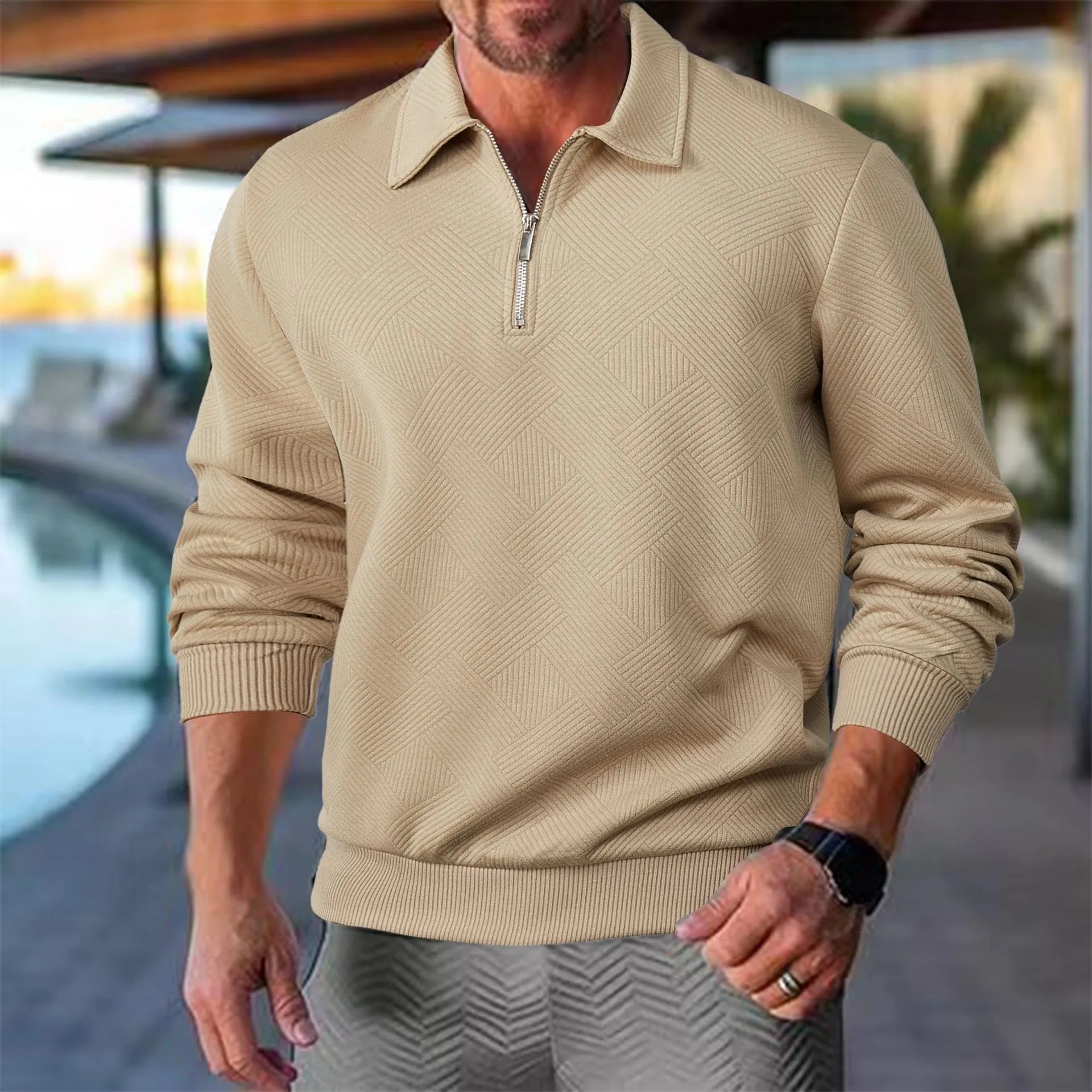 Herren Pullover mit Viertel-Reißverschluss - Geometrisches Design