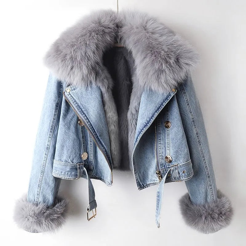Damen Warme Jeansjacke - Kuschelig & Stilvoll