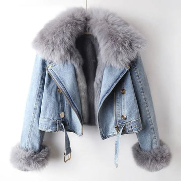 Damen Warme Jeansjacke - Kuschelig & Stilvoll