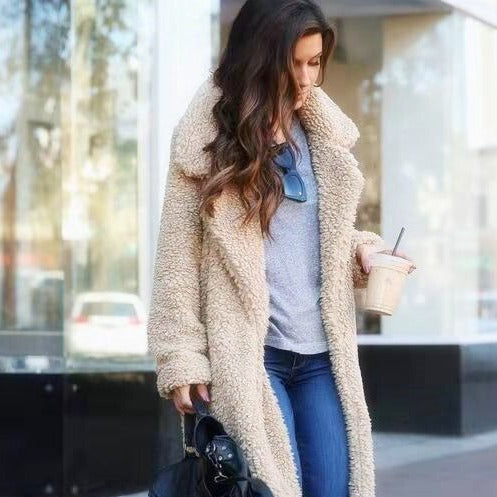 Women's Soft Oversize Coat - Long & Notched Collar Style