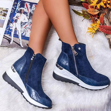 Damen Plateau-Stiefeletten - Keilabsatz & Seitlicher Reißverschluss
