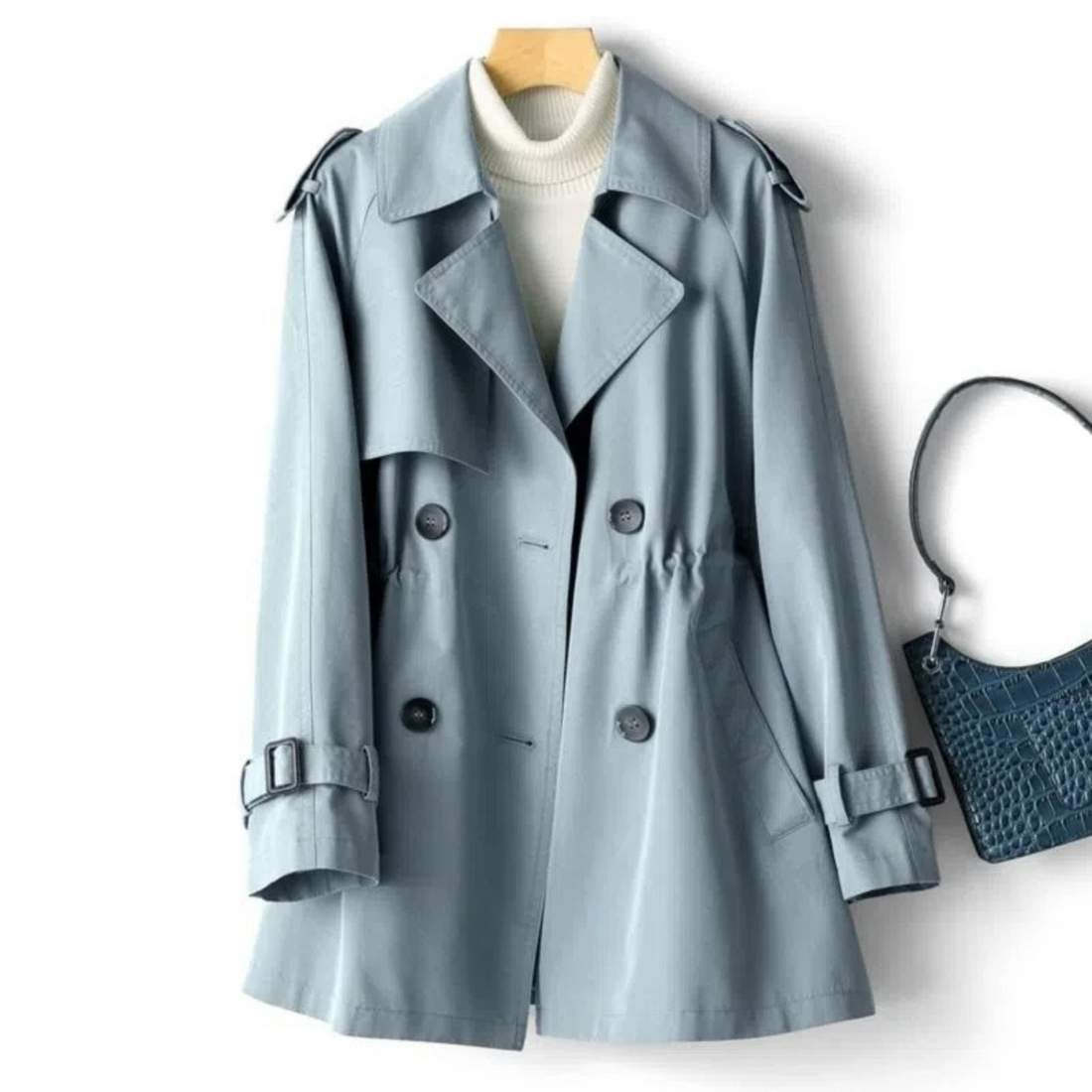 Women's Elegant Trench Coat - Double-Breasted Style