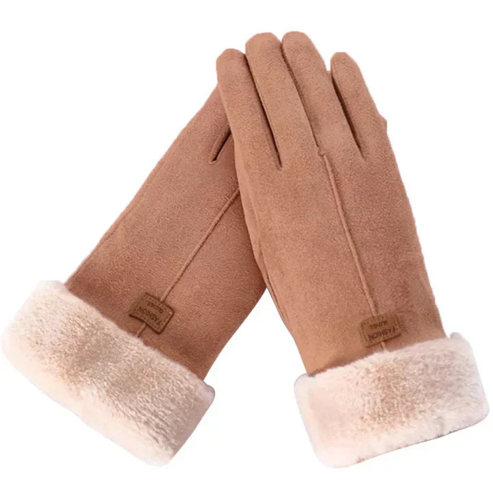 Damen Winterhandschuhe - Glatte Oberfläche und Flauschige Stulpe