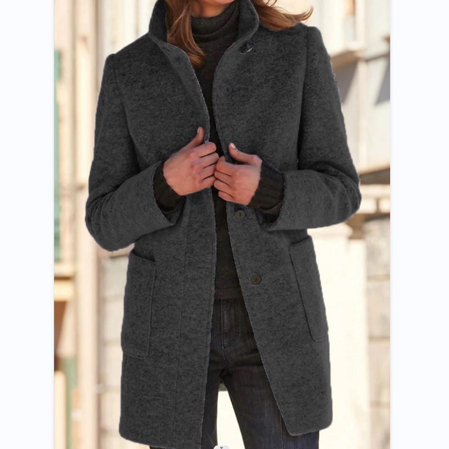 Women's button coat - Textured with high collar