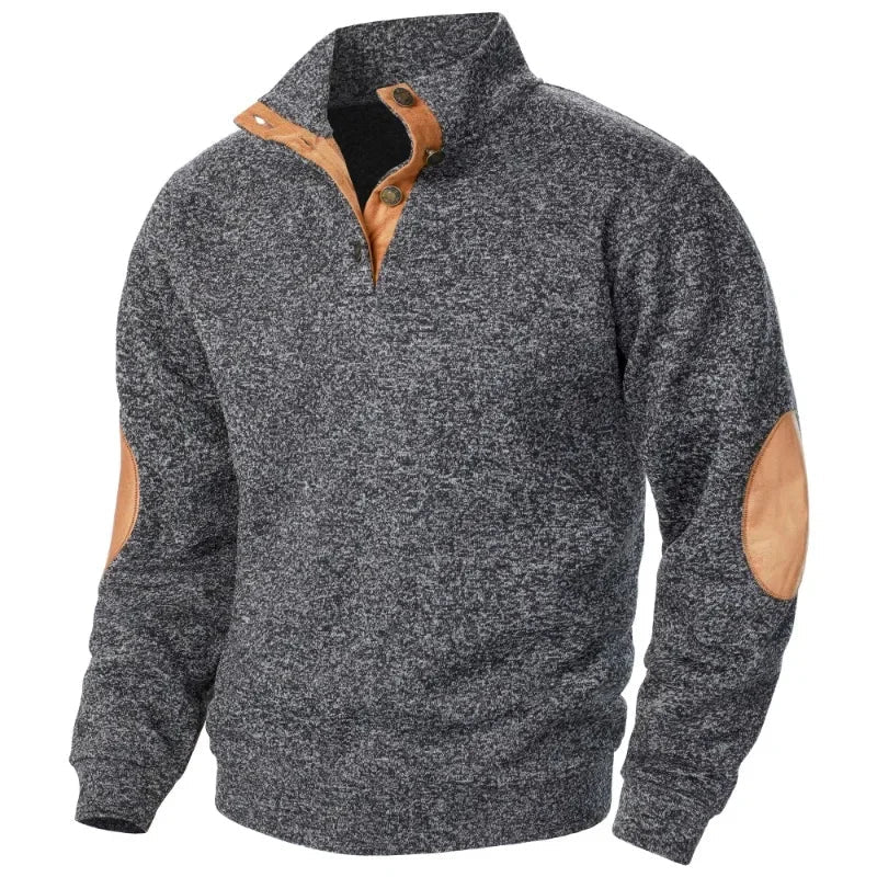 Herren Pullover Stehkragen - Mit Knopfverschluss und Ellenbogen-Details