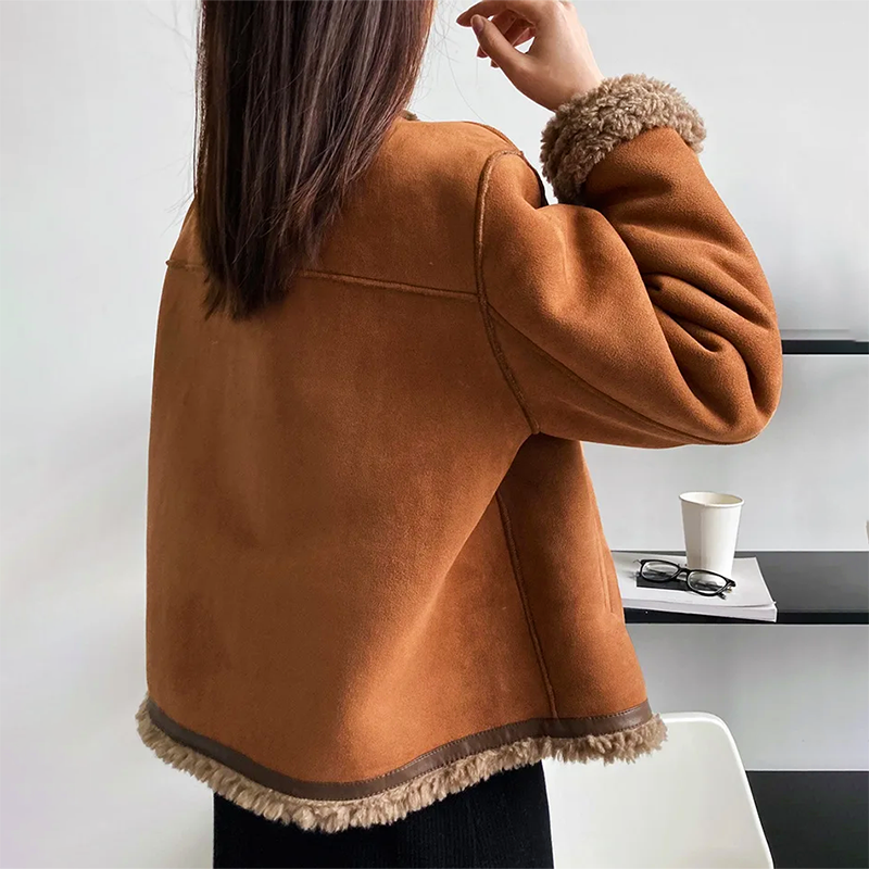 Damen Vintage Wildlederjacke - Gefütterte Lässige Passform