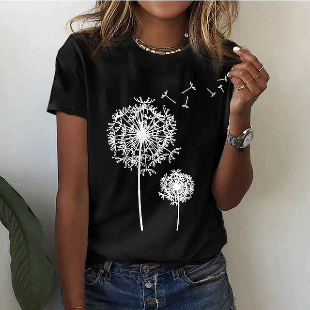 Women's Printed T-Shirt - Round Neck with Short Sleeves