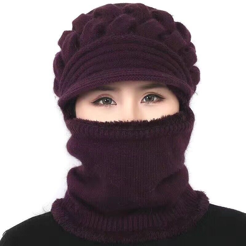 Women's Winter Balaclava Hat - Brimmed Hat with Face Mask