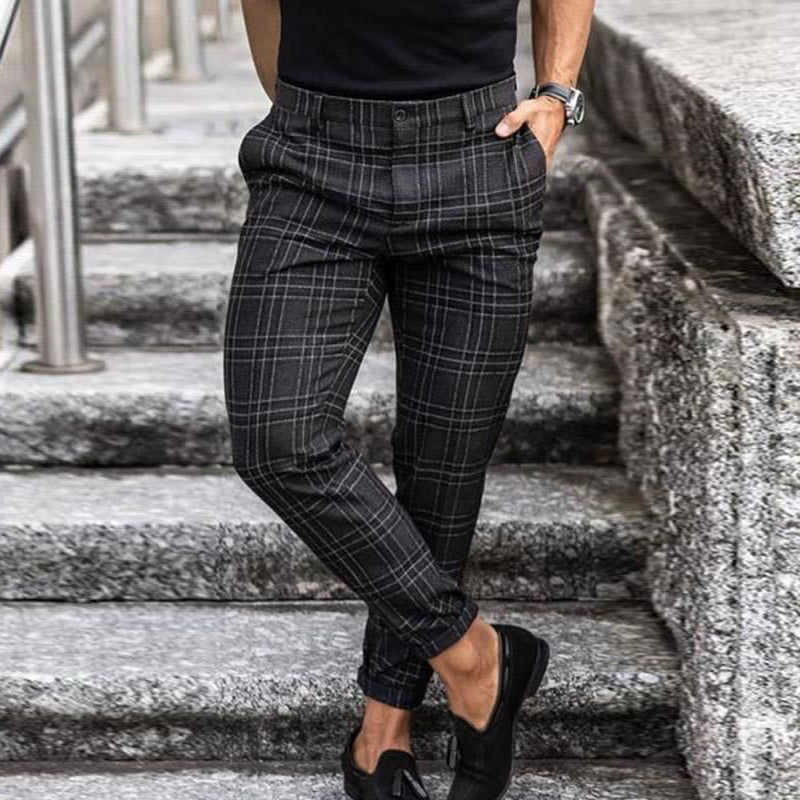 Herren Karierte Arbeitshose - Slim Fit Knöchelhose